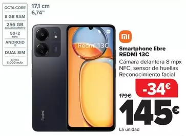 Oferta de Xiaomi - Smartphone Libre Redmi 13C por 145€ en Carrefour