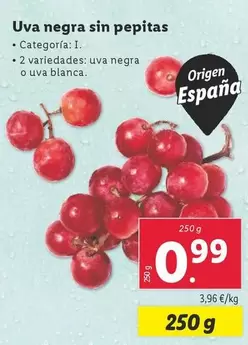 Oferta de Uva Negra Sin Pepitas por 0,99€ en Lidl