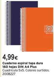 Oferta de Cuaderno Espiral Tapa Dura 160 Hojas DIN A4 Plus por 4,99€ en Cadena88