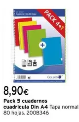 Oferta de Golden - Pack 5 Cuadernos Cuadricula Din A4  por 8,9€ en Cadena88