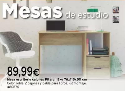 Oferta de Pitarch   - Mesa Escritorio Cajones Eko 76x115x50 Cm por 89,99€ en Cadena88