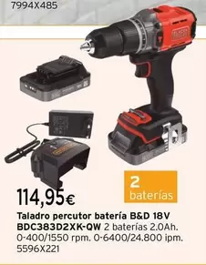 Oferta de Black & Decker - Taladro Percutor Batería B&D 18V BDC383D2XK-QW por 114,95€ en Cadena88