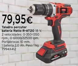 Oferta de Ratio - Taladro Percutor Batería R-AT20 por 79,95€ en Cadena88