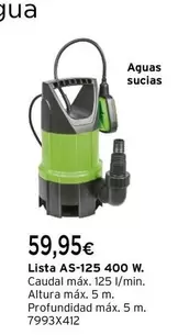 Oferta de Aguas Sucias Lista AS-125 400W por 59,95€ en Cadena88