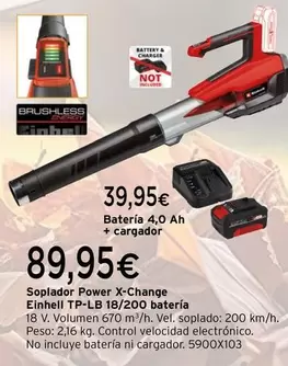 Oferta de Einhell - Soplador Power X-Change TP-LB 18/200 Batería  por 89,95€ en Cadena88