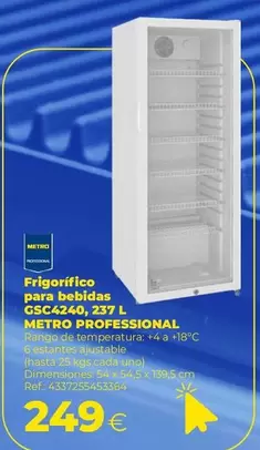 Oferta de Metro Professional - Frigorifico Para Bebières Gsc4240, 273 L por 249€ en Makro