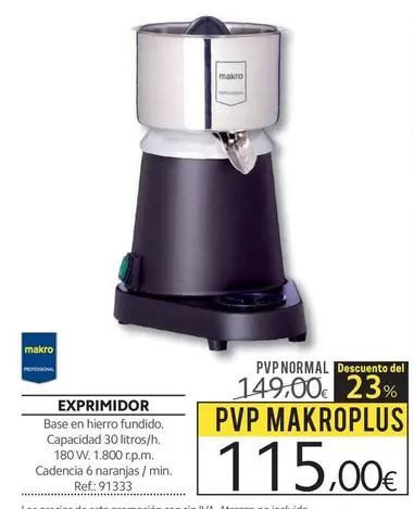 Oferta de Makro - Makroplus - Exprimidor por 115€ en Makro