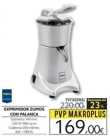 Oferta de Makro - Exprimidor Zumos Con Palanca por 169€ en Makro