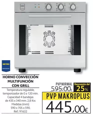 Oferta de Makro - Metro Professional - Horno Convección Multifunción Con Grill por 445€ en Makro