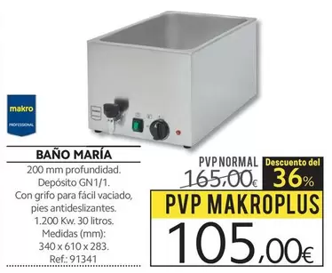 Oferta de Makro - Bano Maria por 105€ en Makro