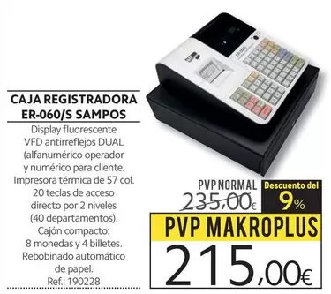 Oferta de Campos - Caja Registradora Er-O60/S por 215€ en Makro