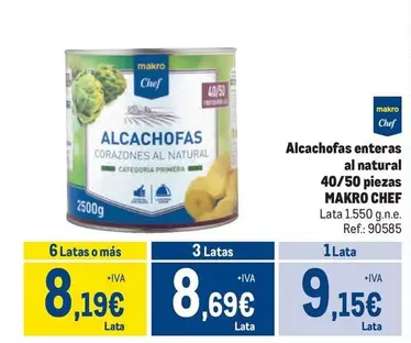 Oferta de Makro - Makro Chef - Alcachofas Enteras Al Natural 40/50 Piezas por 9,15€ en Makro