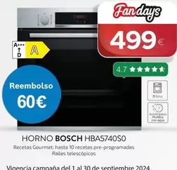 Oferta de Gourmet - Bosch - Horno Hba5740so por 499€ en Milar