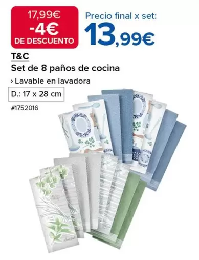 Oferta de T&C - Set De 8 Panos De Cocina por 13,99€ en Costco