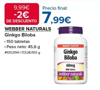 Oferta de Naturals - Weber  - Ginkgo Biloba por 7,99€ en Costco