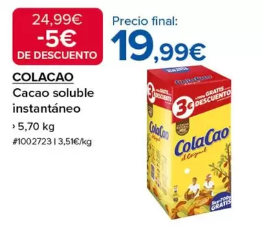 Oferta de Cola Cao - Cacao Soluble Instantaneo por 19,99€ en Costco