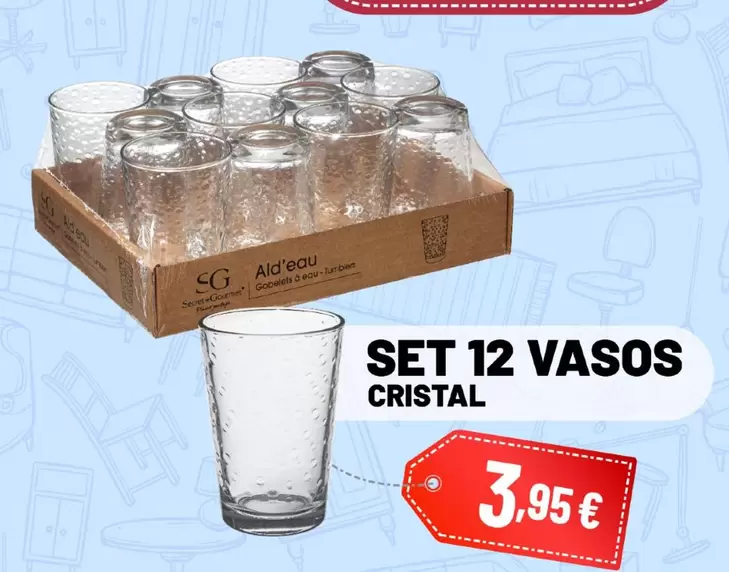 Oferta de Gourmet - Set 12 Vasos Cristal por 3,95€ en Outlet Hogar