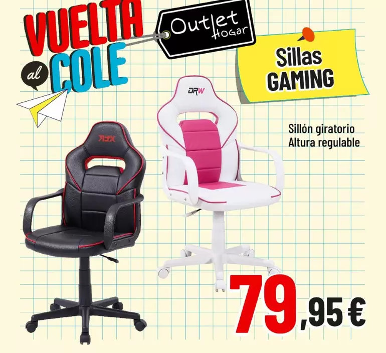 Oferta de Gaming - Silla Giratorio Altura Regulable por 79,95€ en Outlet Hogar