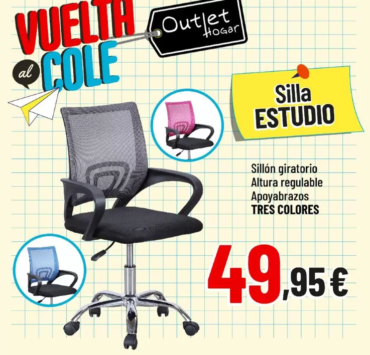 Oferta de Tres -  Colores - Sillon Giratorio Altura Regulable Aopyabrazos por 49,95€ en Outlet Hogar