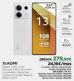 Oferta de Xiaomi - Redmi Note 13 5g por 279,9€ en El Corte Inglés