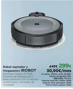 Oferta de Irobot - Robot Aspirador Y Friegasuelos por 299€ en El Corte Inglés