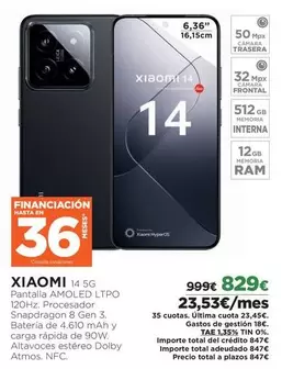 Oferta de Xiaomi - 14 5g por 829€ en El Corte Inglés