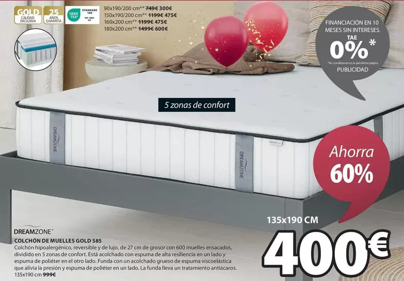 Oferta de Dreamzone - Colonia De Muelles Gold S85 por 400€ en JYSK