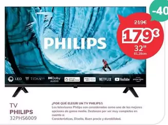 Oferta de Philips - Tv 32phs6009 por 179€ en Mi electro