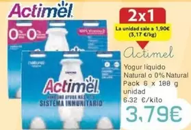 Oferta de Actimel - Yogur Liquido Natural O 0% Natural Pack 6 X por 3,79€ en Froiz