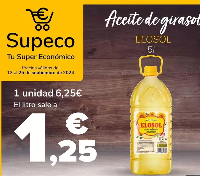 Oferta de Elosol - Aceite De Girasol por 6,25€ en Supeco