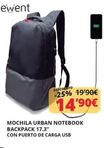 Oferta de Ewent - Mochila Urban Notebook Backpack 17.3" por 14,9€ en Dynos Informática