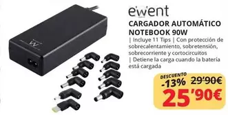 Oferta de Ewent - Cargador Automático Notebook 90W por 25,9€ en Dynos Informática