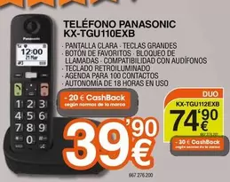 Oferta de Panasonic - Telefono KX-TGU110EXB por 39,9€ en Expert