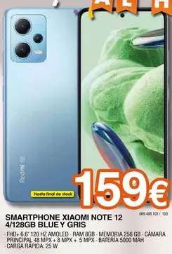 Oferta de Xiaomi - Smartphone Note 12 4/128gb Blue Y Gris por 159€ en Expert