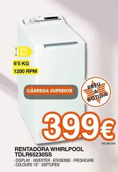 Oferta de Whirlpool - Rentadora Tdlr6523oss por 399€ en Expert