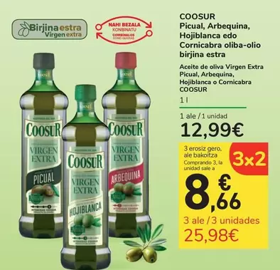 Oferta de Coosur - Picual, Arbequina, Hojiblanca O Cornicabra Oliba-Olio Birjina Extra por 12,99€ en Carrefour Express