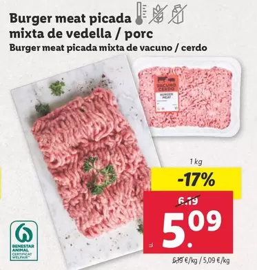 Oferta de Mixta - Burger Meat Picada  De Vedella / Porc por 5,09€ en Lidl