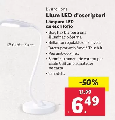 Oferta de Livarno -  Home - Lampara Led De Escritorio por 6,49€ en Lidl