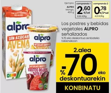 Oferta de Alpro - Los Postres Y Bebidas Vegetales por 2,6€ en Eroski