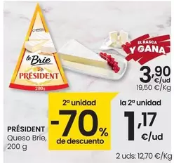 Oferta de Président - Queso Brie por 3,9€ en Eroski