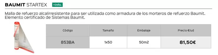 Oferta de Baumit - Mall De Eruezzo Icalizatresiente Para Ser Utilizada Como Armadura De Los Maderros De Refuero por 81,5€ en Isolana