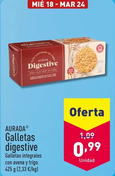 Oferta de Aurada - Galletas Digestive por 0,99€ en ALDI