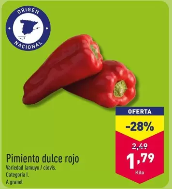 Oferta de Pimiento Dulce Rojo por 1,79€ en ALDI