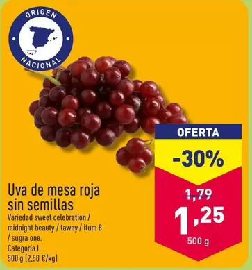 Oferta de Uva De Mesa Roja Sin Semillas por 1,25€ en ALDI