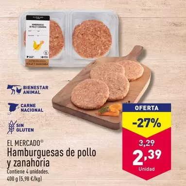 Oferta de El Mercado -  Hamburguesas De Pollo Y Zanahoria por 2,39€ en ALDI