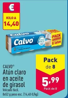 Oferta de Calvo - Atun Claro En Aceite De Girasol por 5,99€ en ALDI