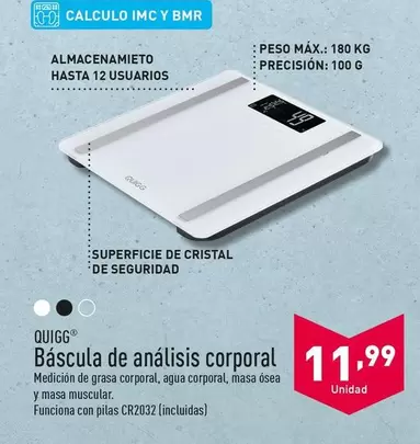 Oferta de Quigg - Báscula De Análisis Corporal  por 11,99€ en ALDI