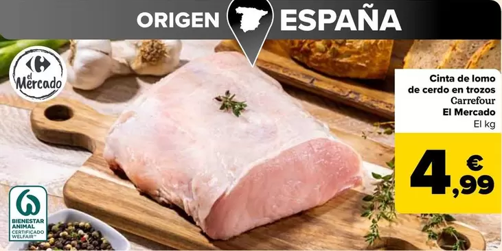 Oferta de Carrefour - Cinta De Lomo De Cerdo En Trozos El Mercado por 4,99€ en Carrefour