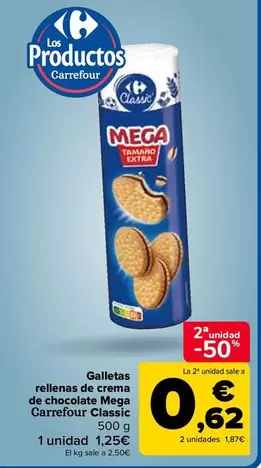 Oferta de Carrefour - Galletas  Rellenas De Crema  De Chocolate Mega  Classic por 1,25€ en Carrefour