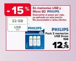 Oferta de Philips - Pack 3 Memorias Usb Snow por 12,75€ en Carrefour